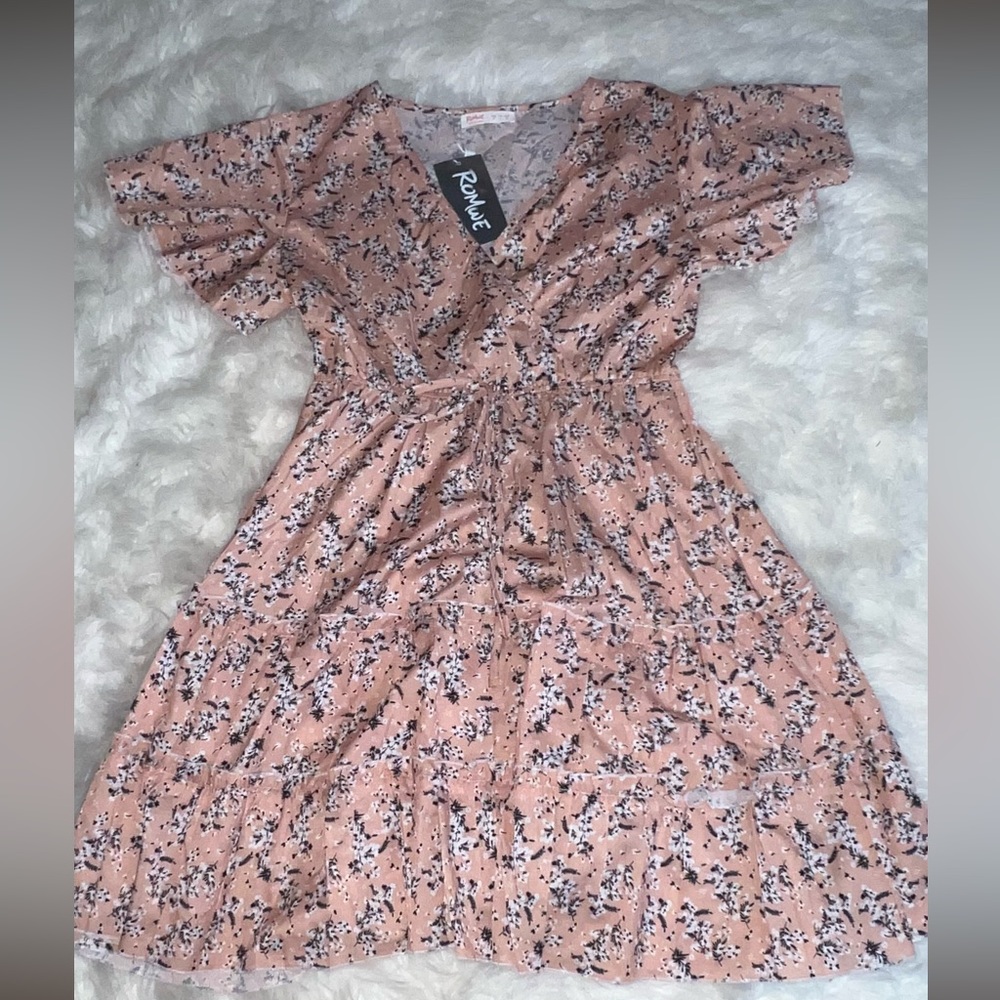 ROMWE salmon and black floral dress